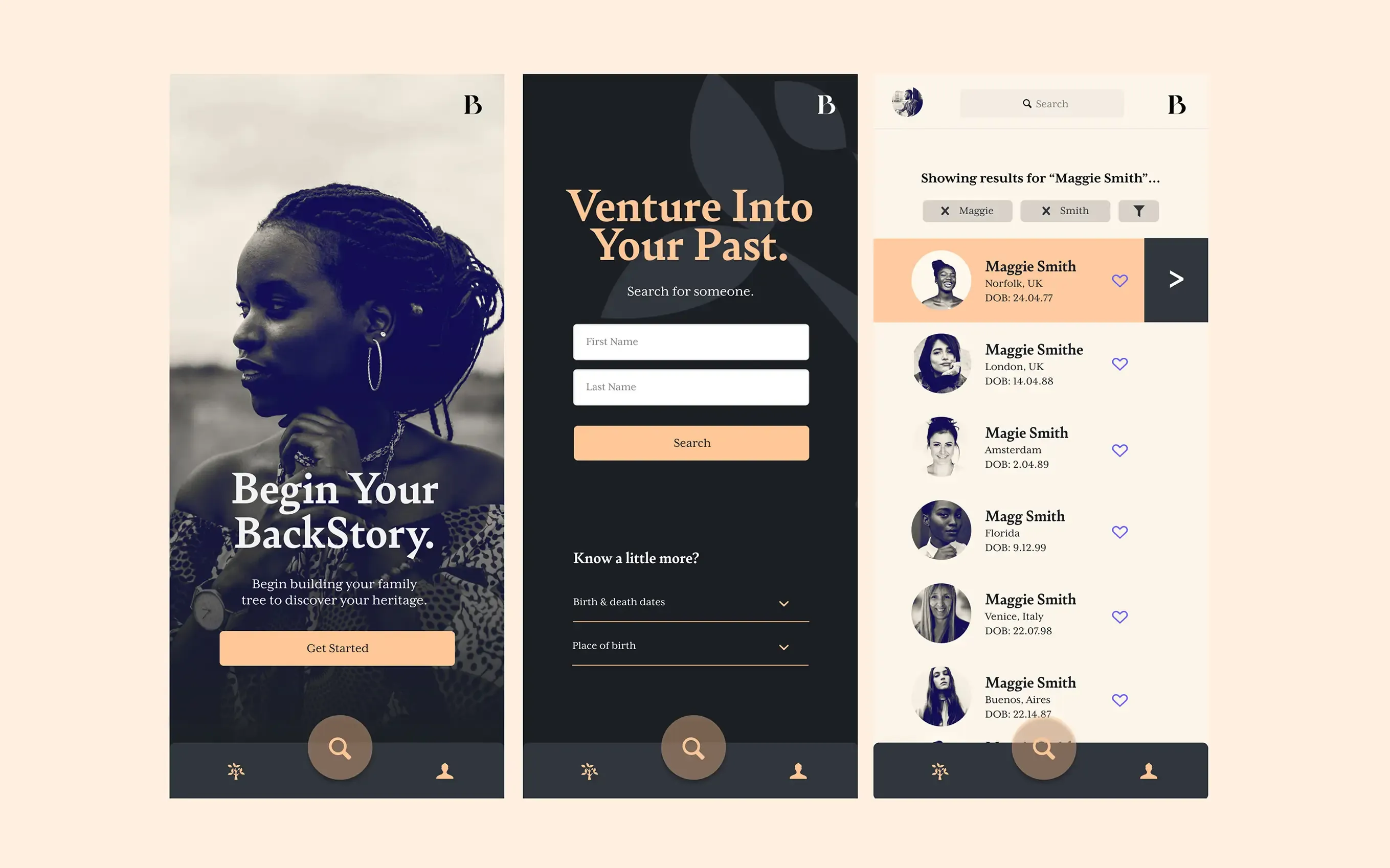 Backstory app screens