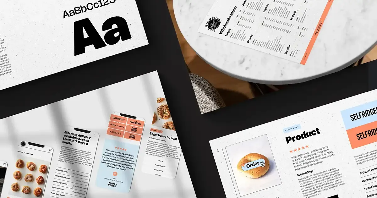 The Bagel Bakery brand guidelines, website and mobile screens