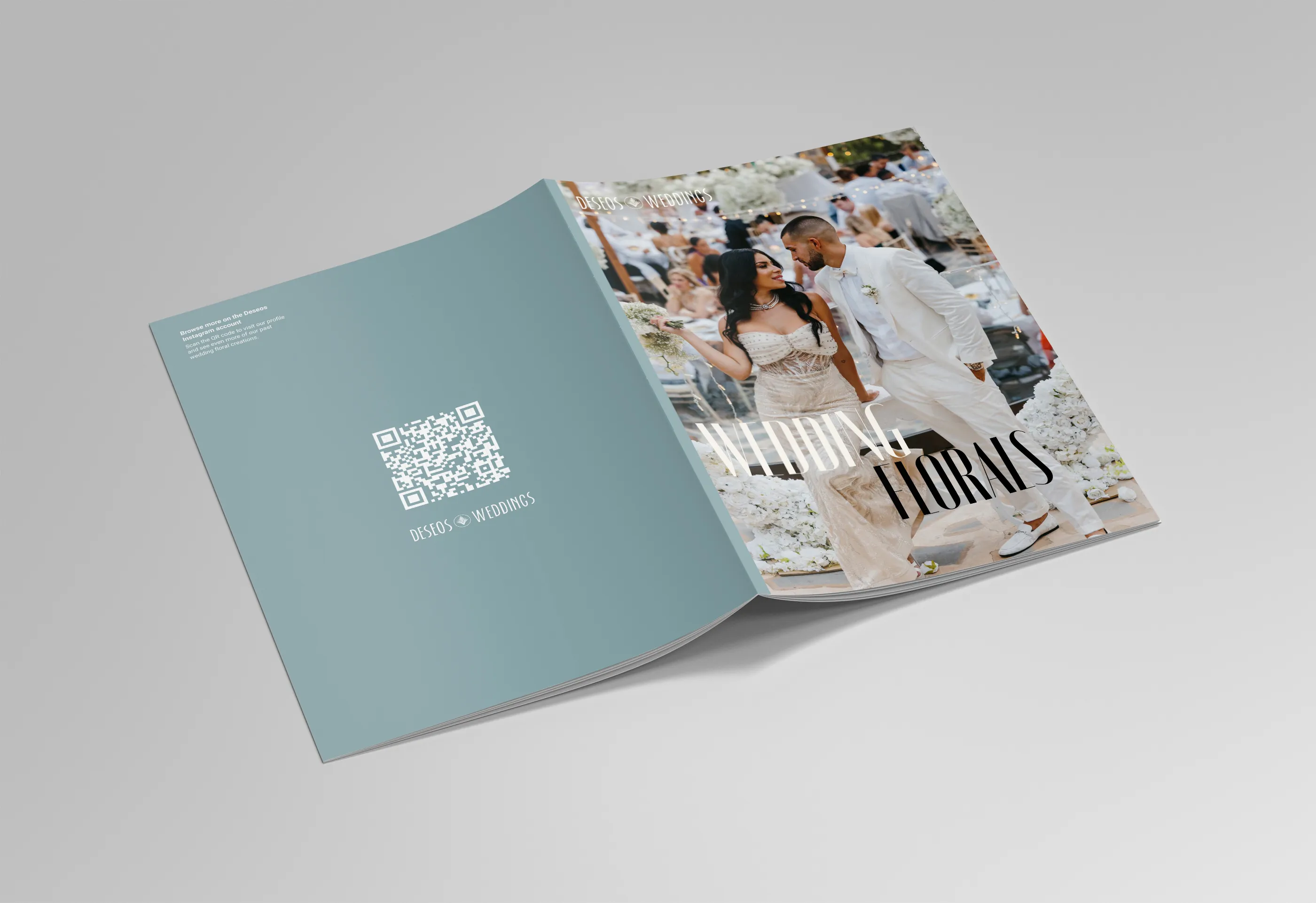 Deseos wedding services brochure, cover and open spread
