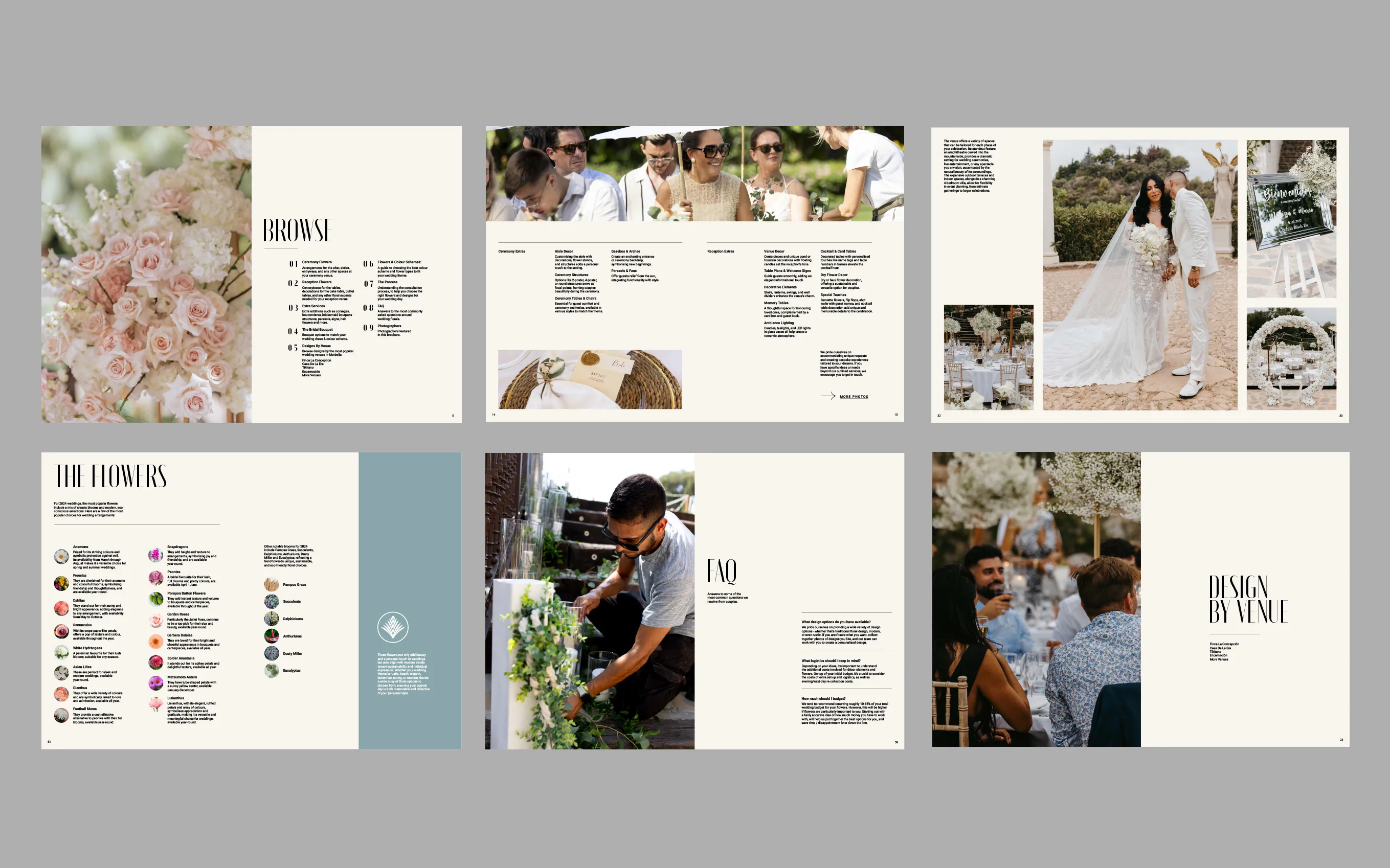 Spreads from the Deseos wedding brochure