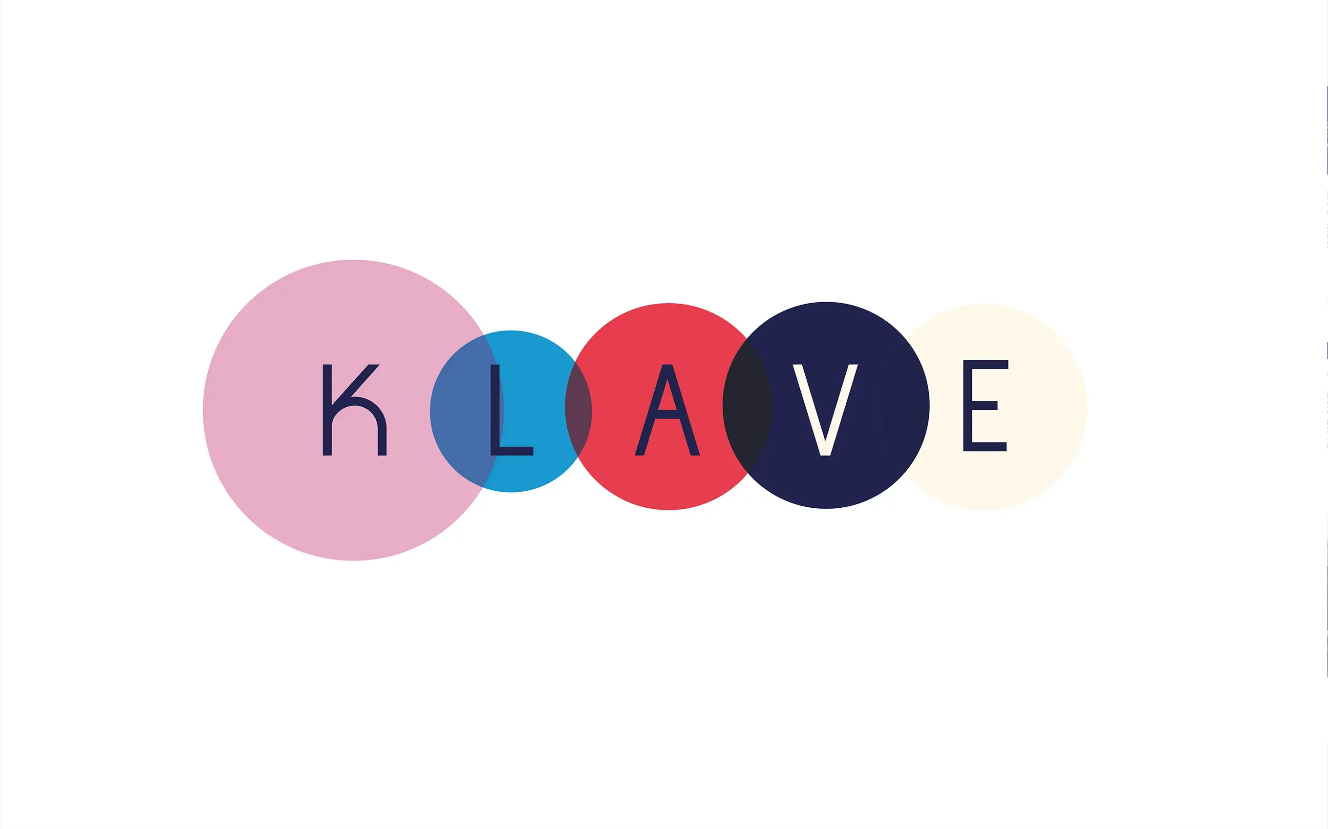 The Klave logo, its letters set in coloured circles