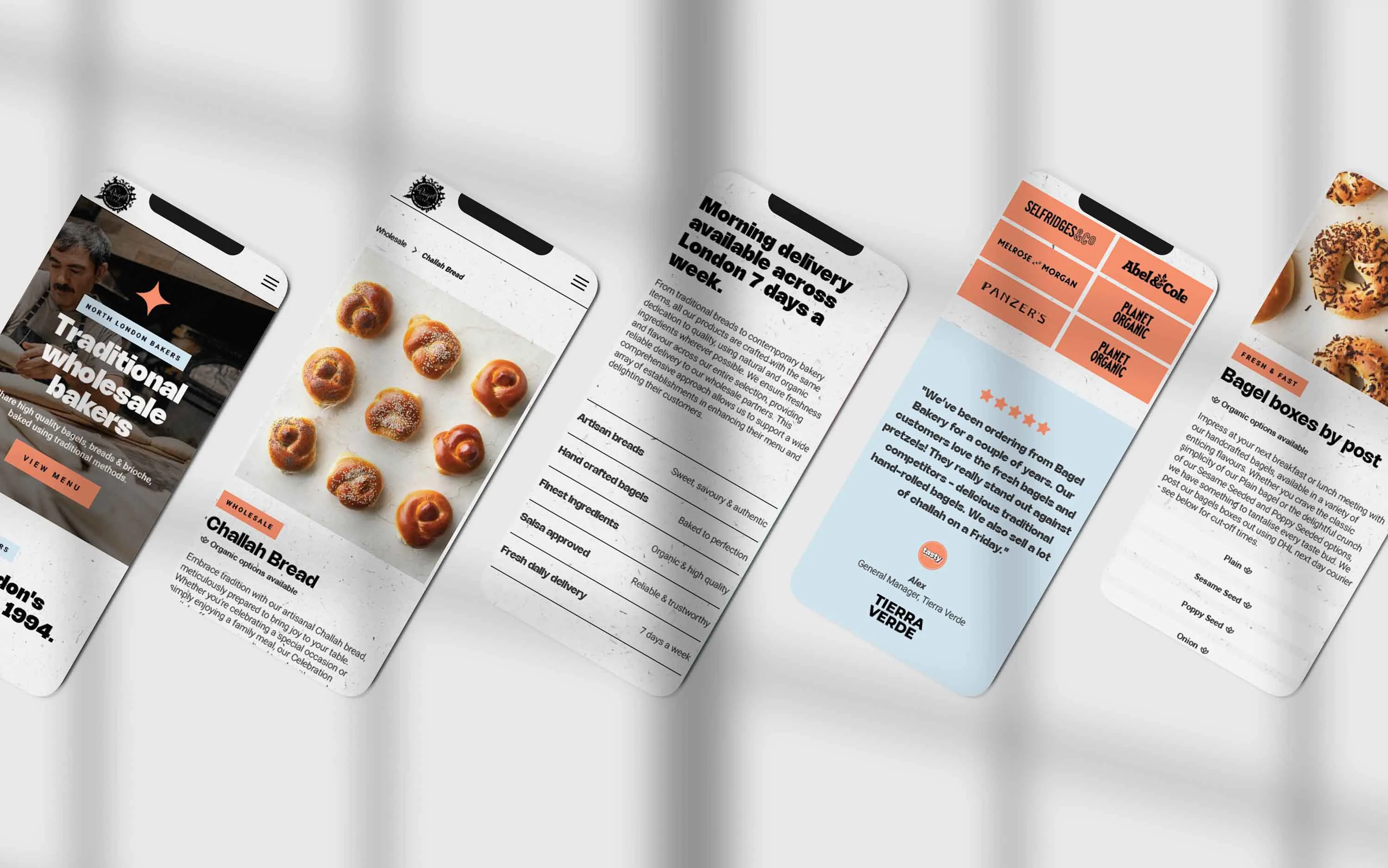 The Bagel Bakery website on mobile screens