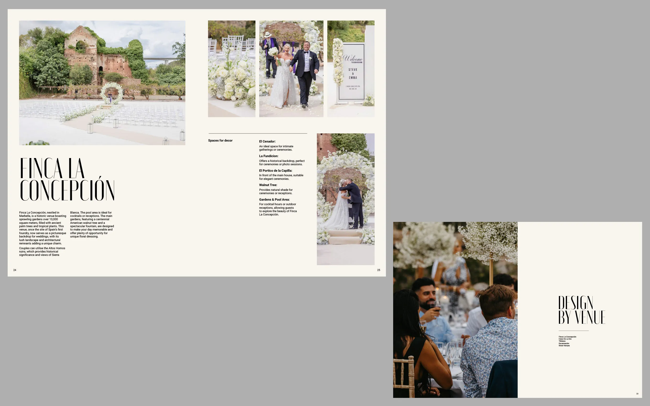 Deseos brochure spreads featuring wedding venues