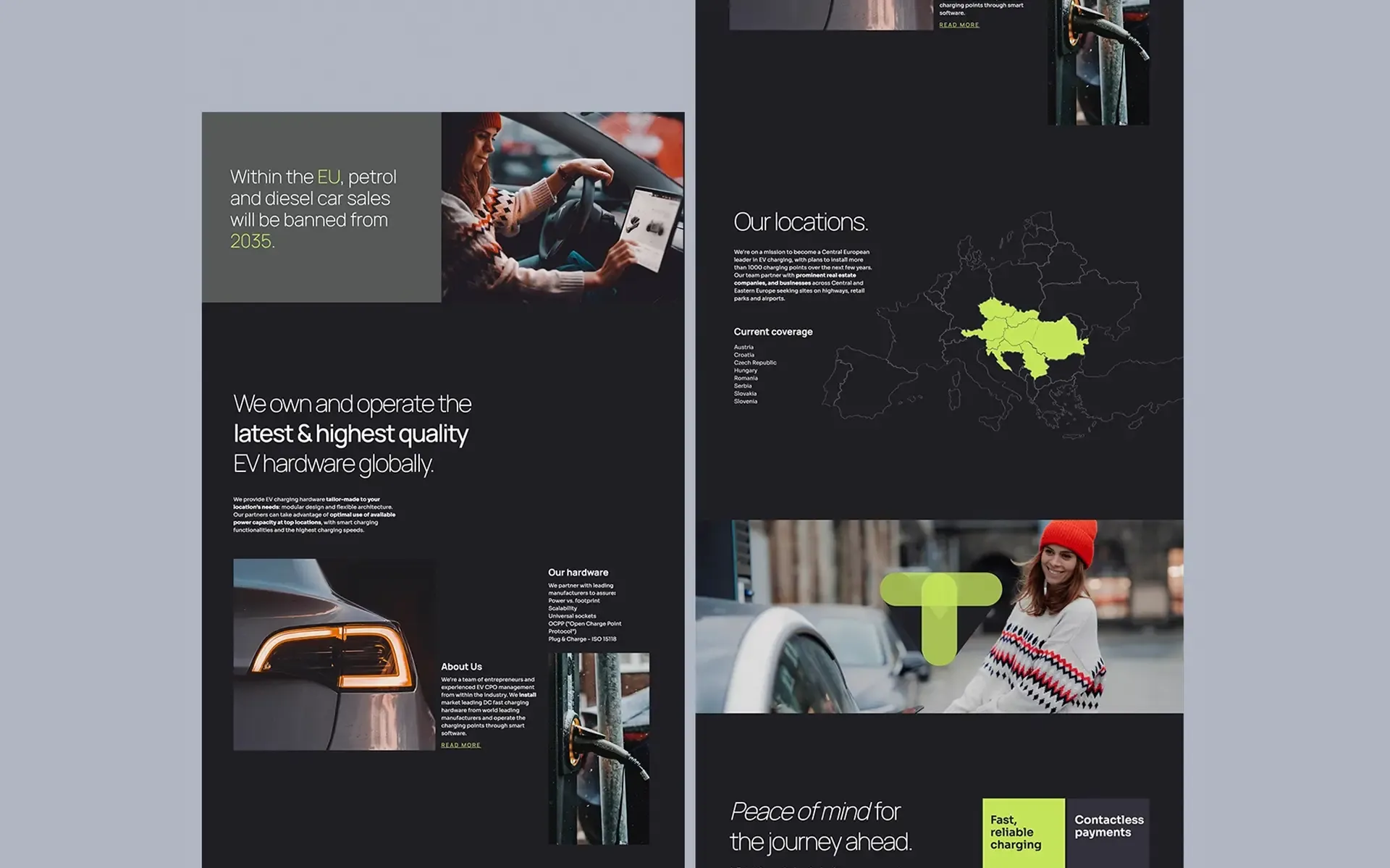 TurboVolt website pages on dark
