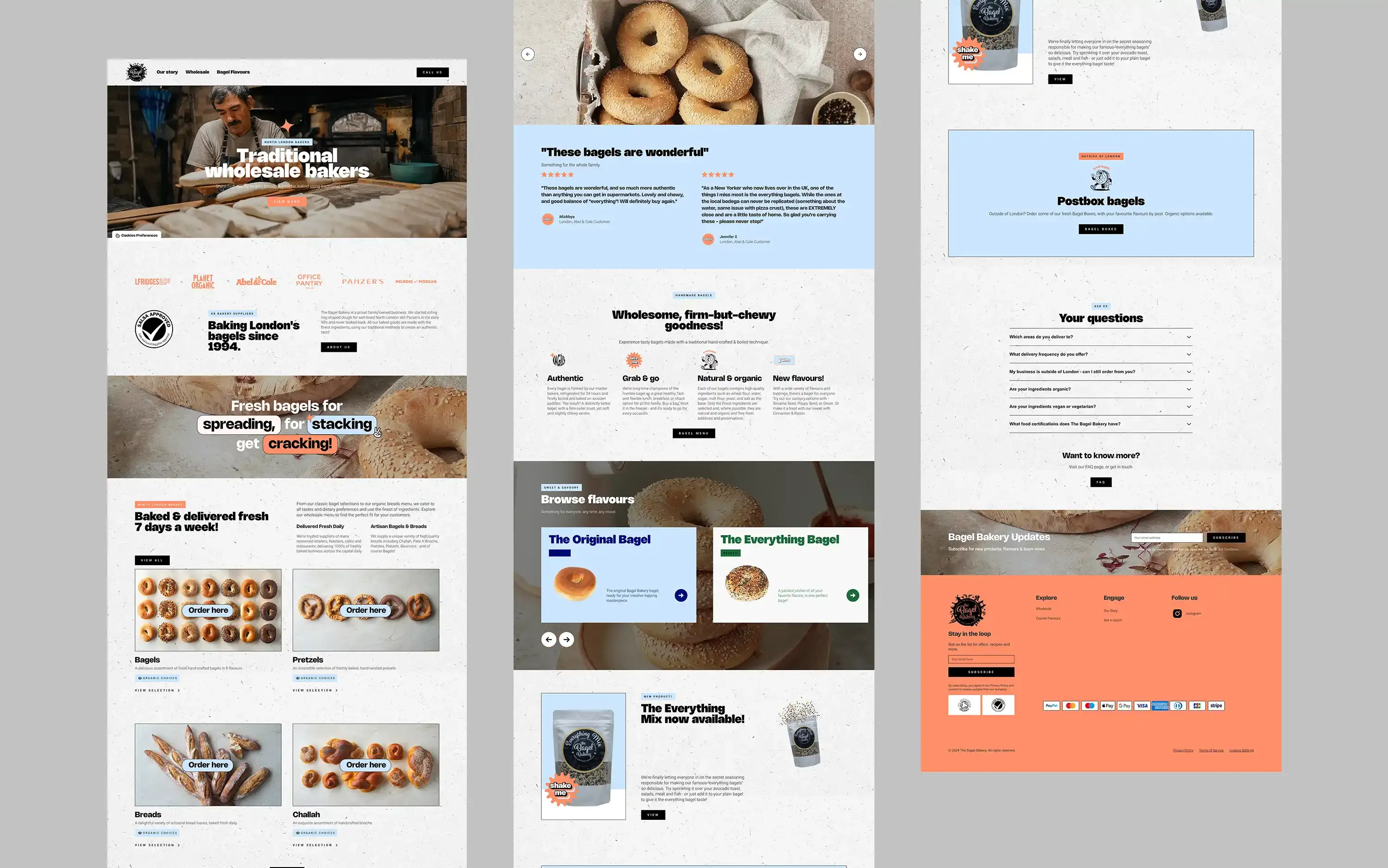 The Bagel Bakery website pages