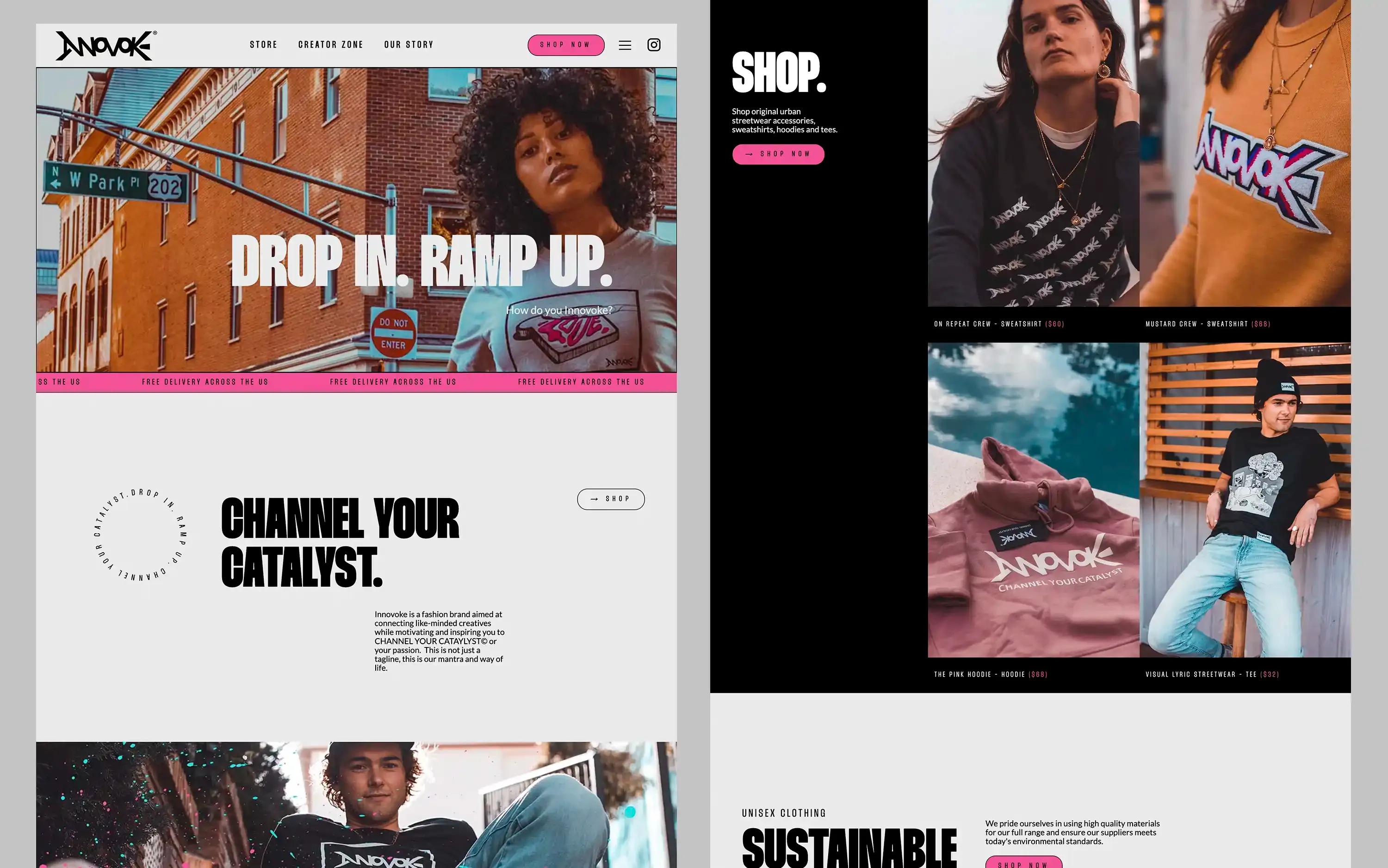 Innovoke website pages: “Drop in. Amp up.”