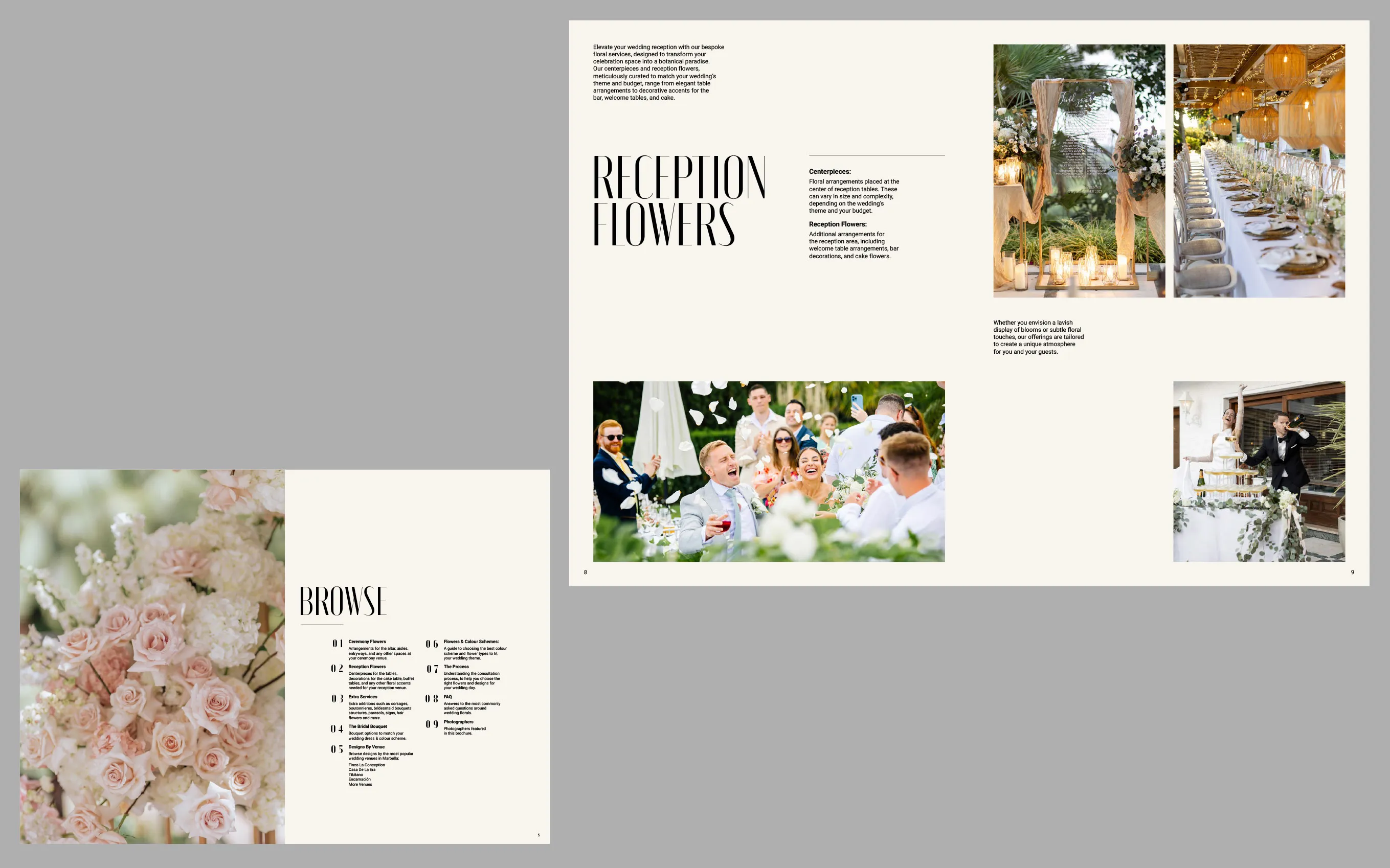 Deseos brochure spreads of wedding flowers
