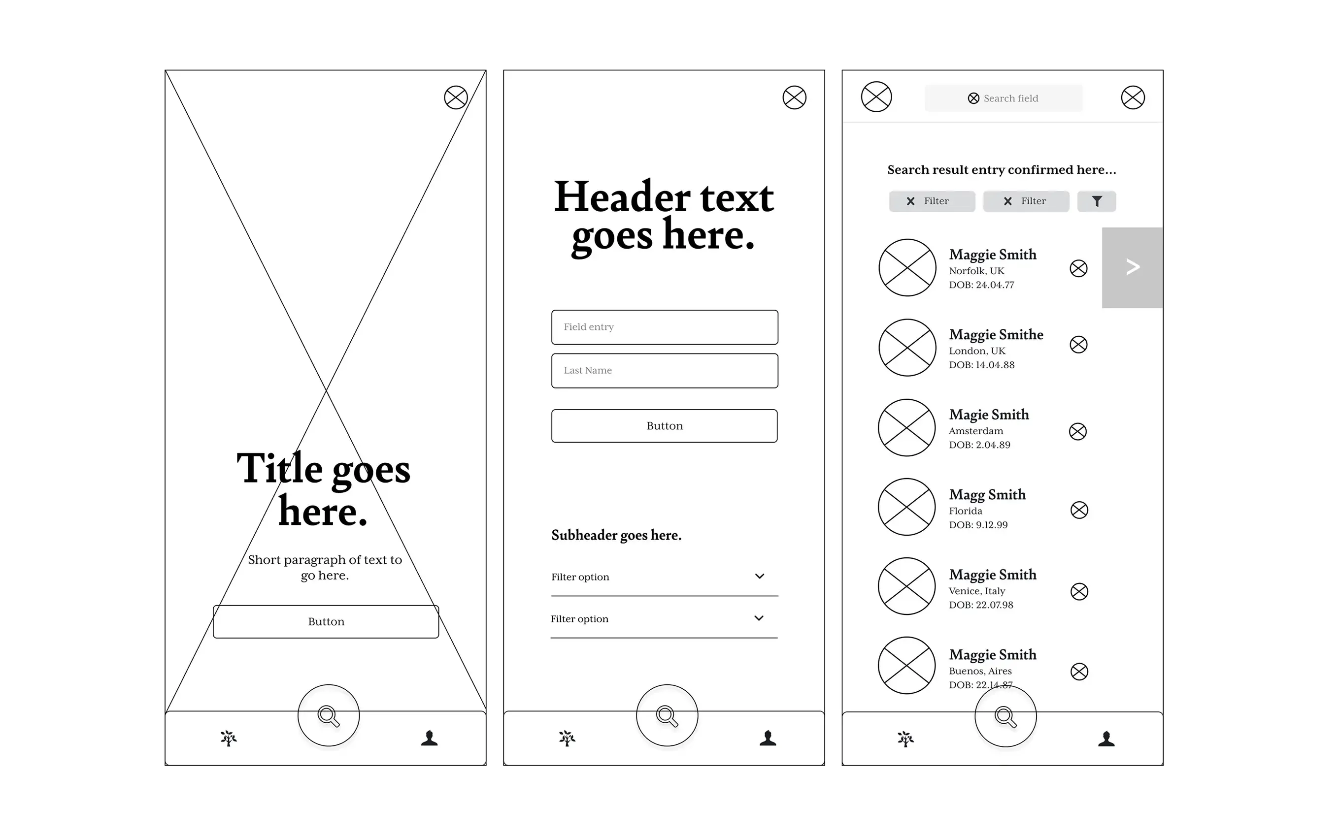 Backstory app wireframes